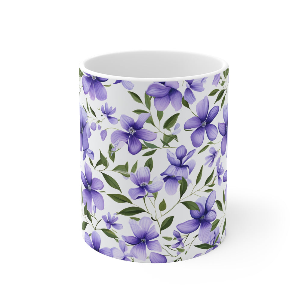 Purple Floral Mug — Violet Blossom Coffee Cup, Botanical Tea Gift