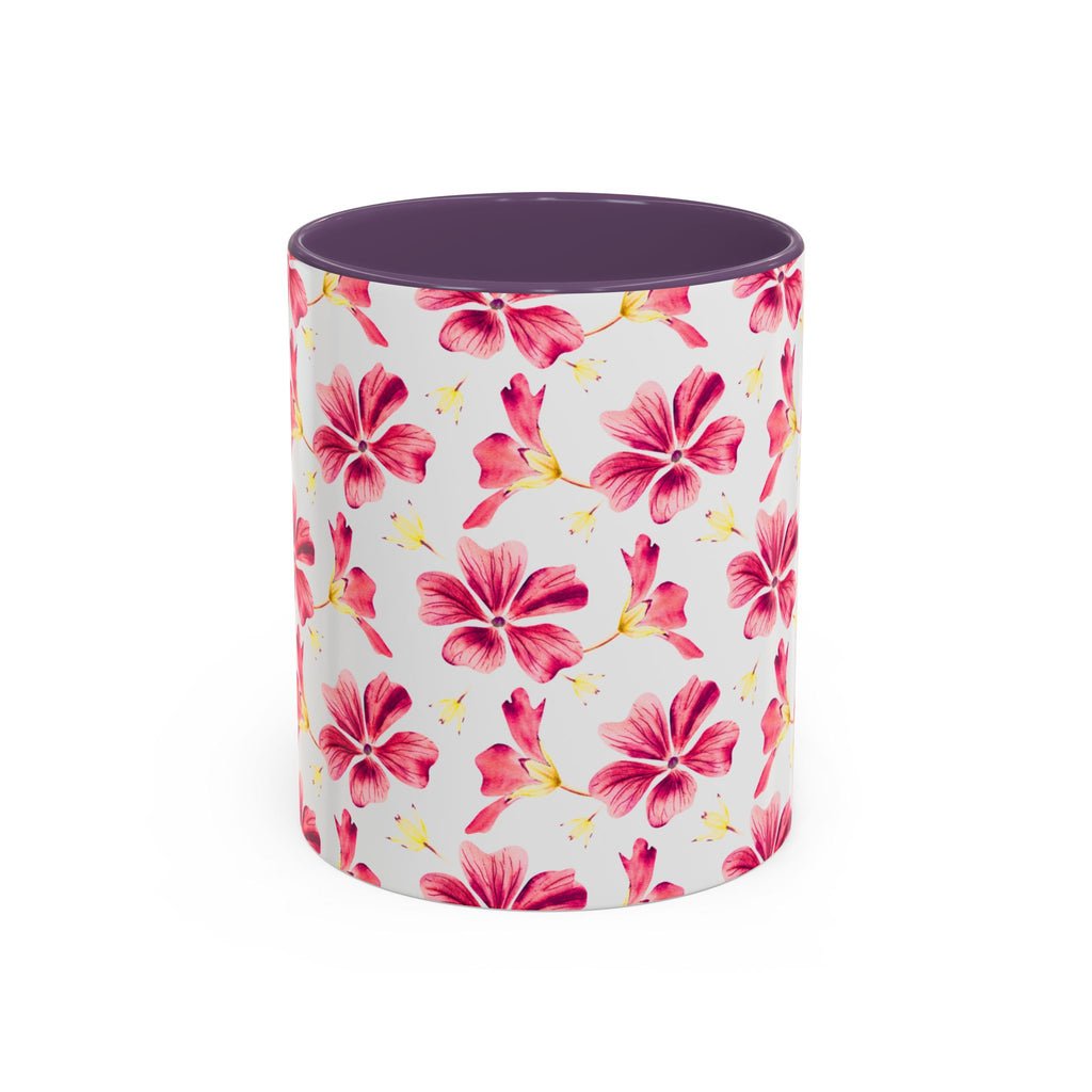 Pink Floral Accent Coffee Mug – Watercolor Hibiscus Pattern (11/15 oz)