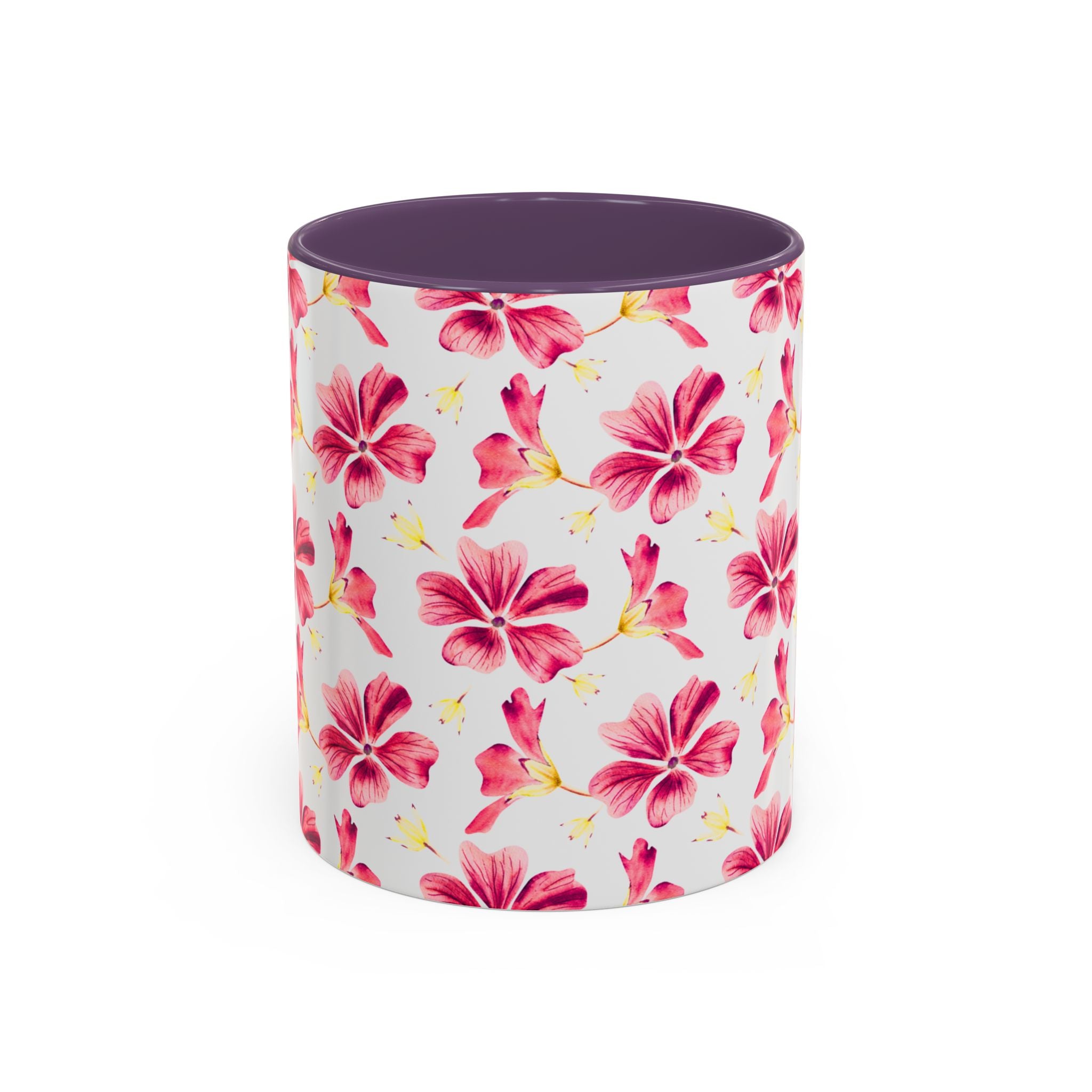 Pink Floral Accent Coffee Mug – Watercolor Hibiscus Pattern (11/15 oz)