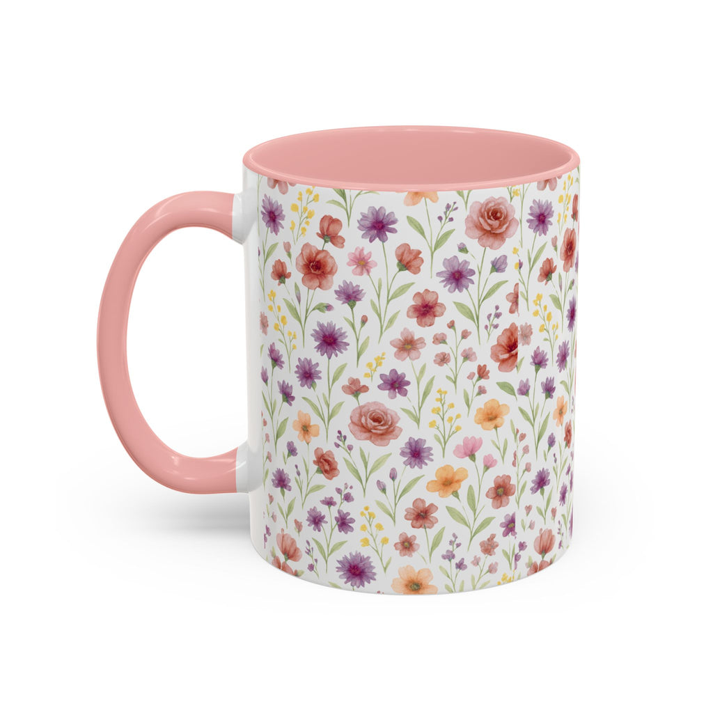 Floral Watercolor Accent Coffee Mug – Pink & Purple Wildflower Pattern (11/15oz)