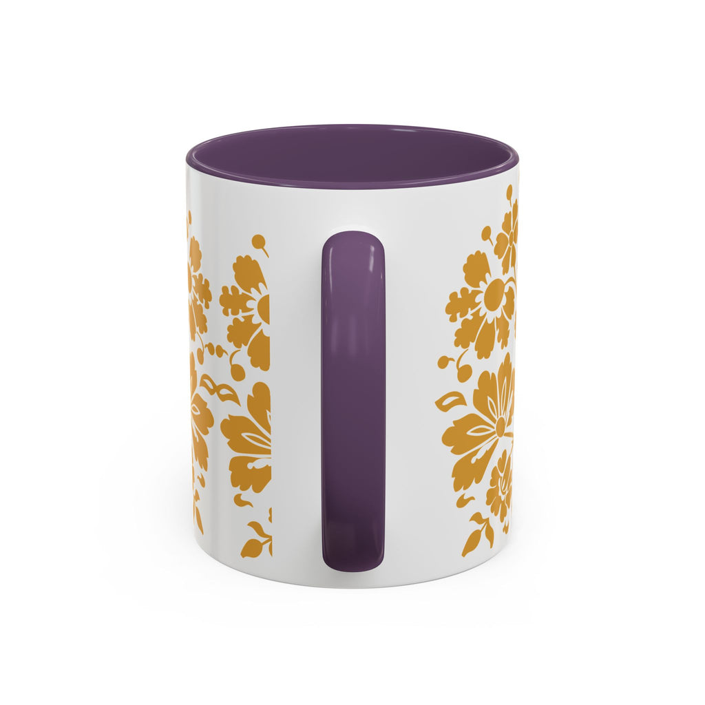 Gold Floral Accent Coffee Mug — Elegant Damask 11/15oz Ceramic