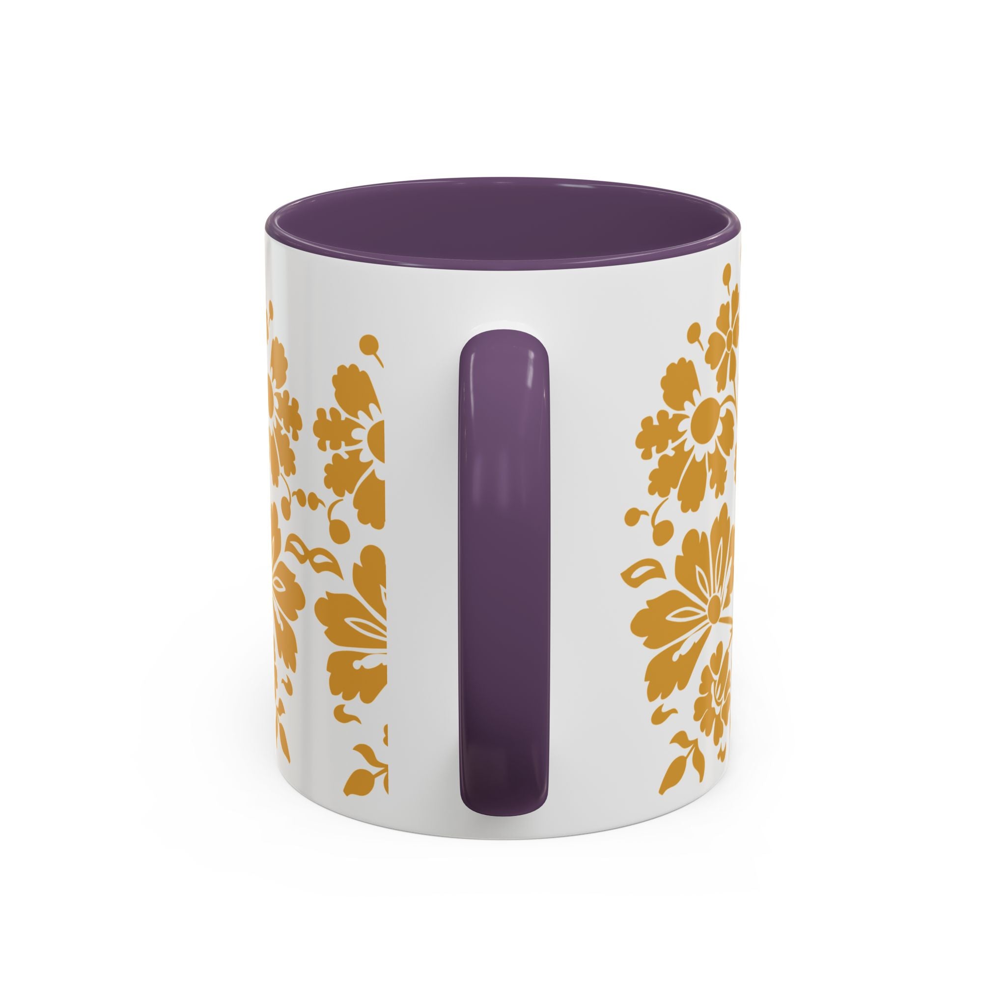 Gold Floral Accent Coffee Mug — Elegant Damask 11/15oz Ceramic