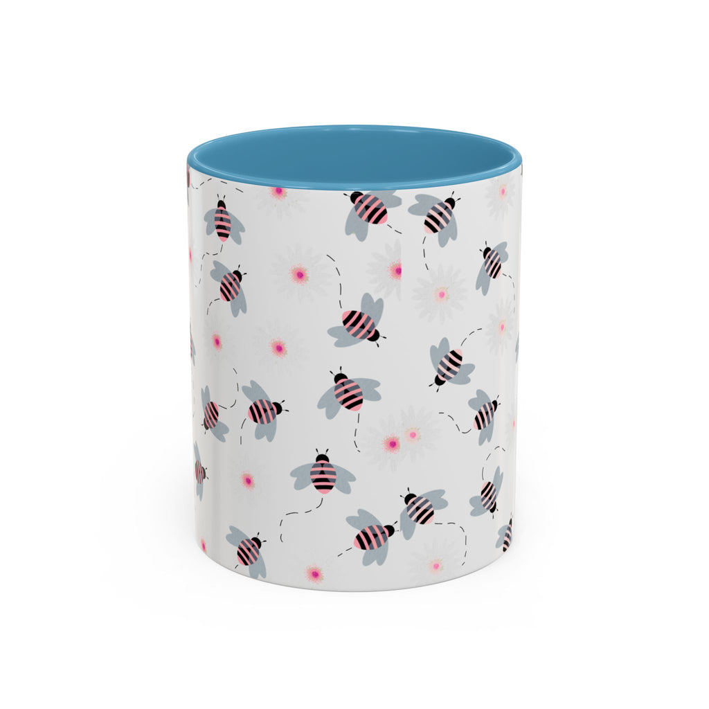 Bee Pattern Accent Coffee Mug — Cute Floral Honeybee Design, 11/15 oz