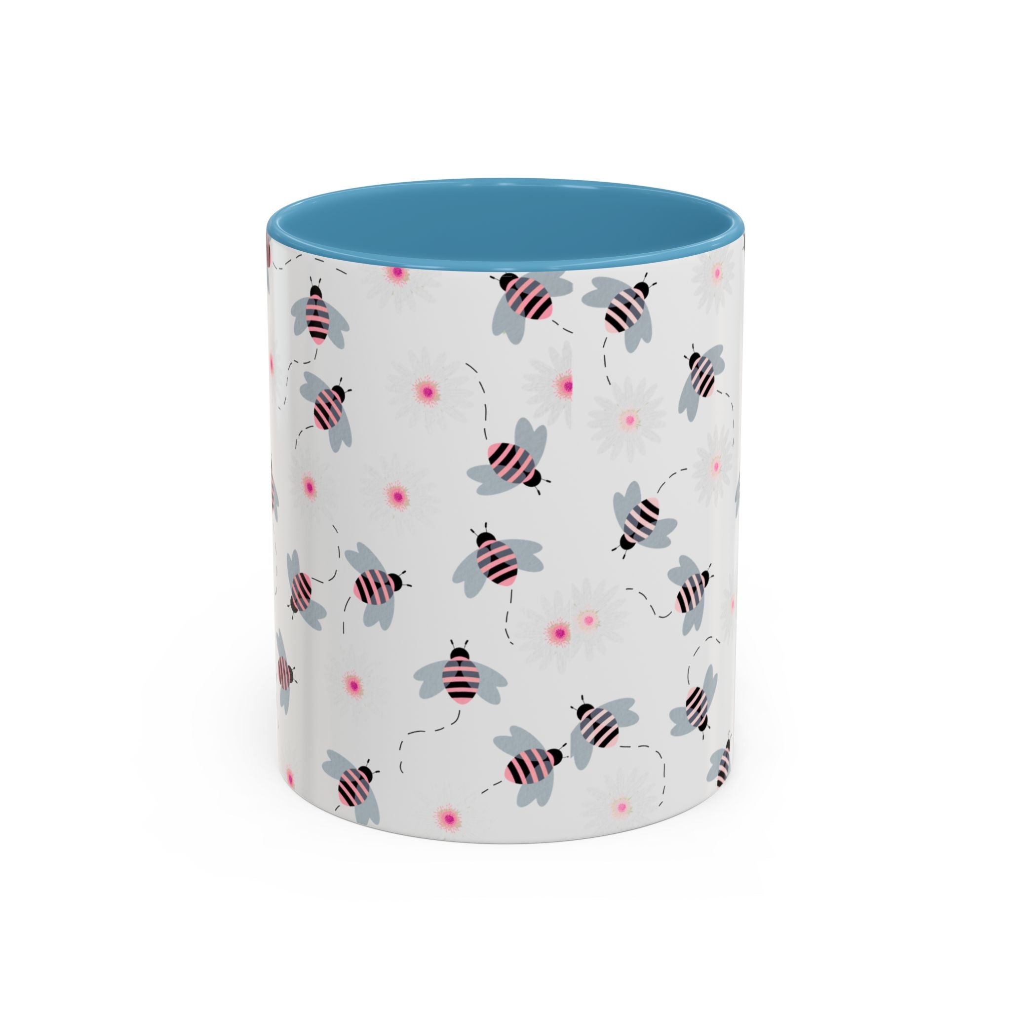 Bee Pattern Accent Coffee Mug — Cute Floral Honeybee Design, 11/15 oz