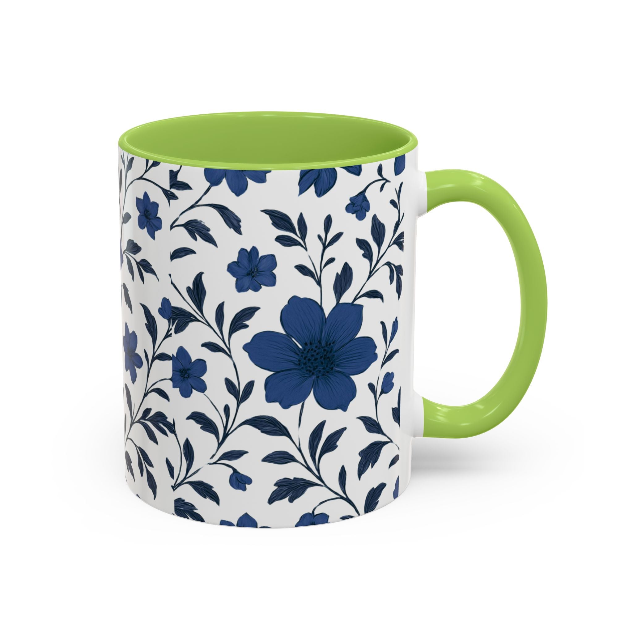 Blue Floral Accent Coffee Mug — Navy Blossom Pattern (11/15 oz)