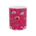 Floral Poppy Pattern Ceramic Mug — Pink Botanical Coffee Cup (11oz/15oz)