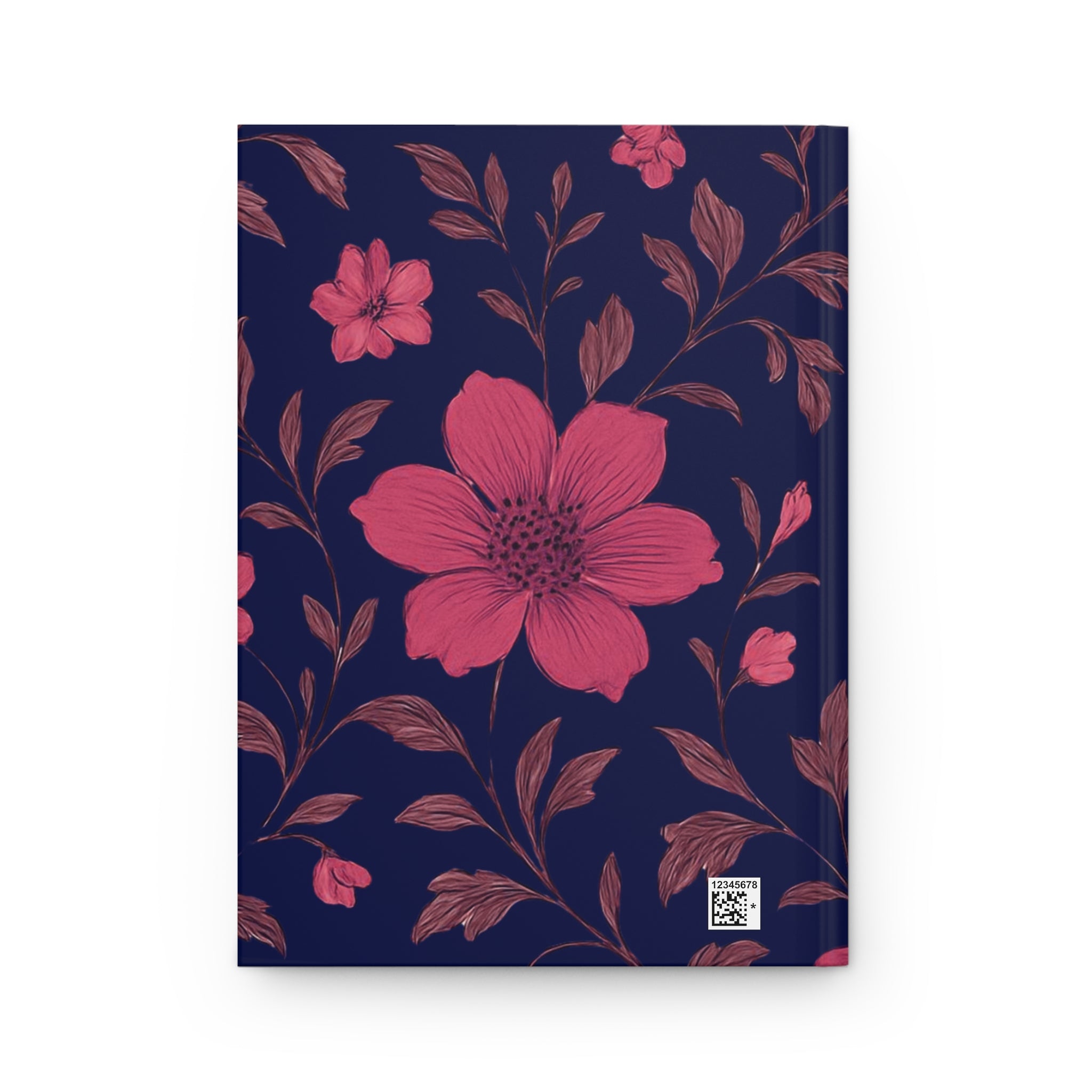 Floral Hardcover Journal — Pink Blooms on Navy Matte