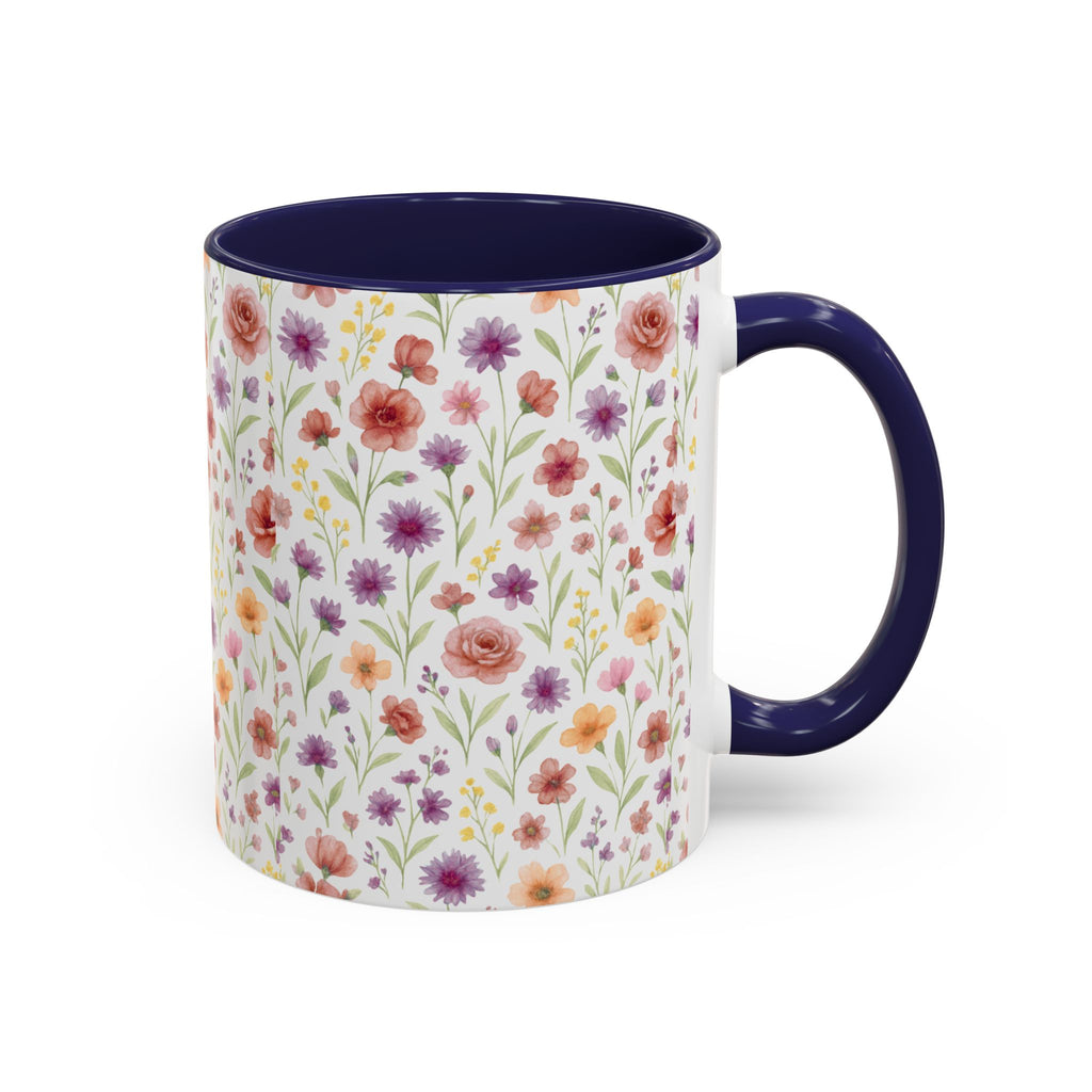Floral Watercolor Accent Coffee Mug – Pink & Purple Wildflower Pattern (11/15oz)