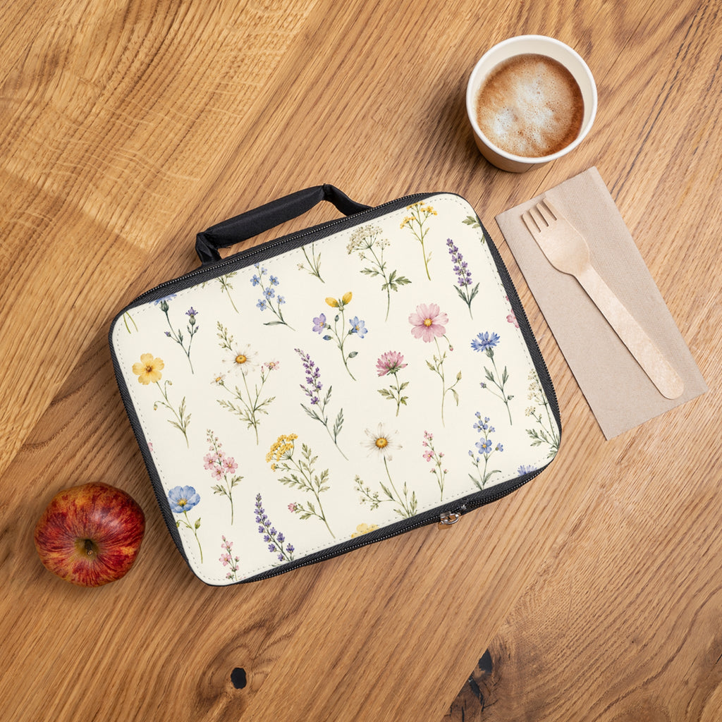 Floral Wildflower Lunch Bag — Pastel Botanical Insulated Tote