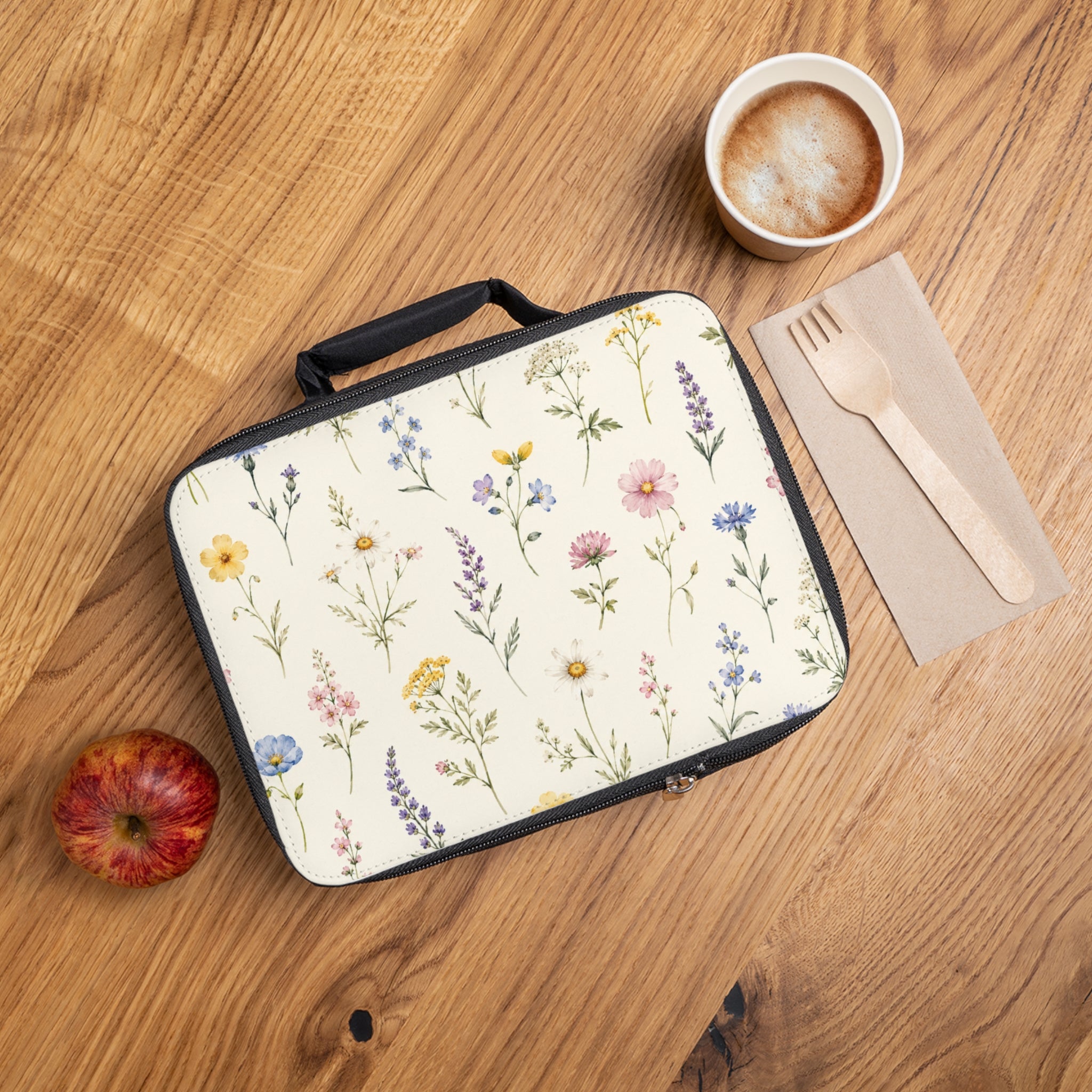Floral Wildflower Lunch Bag — Pastel Botanical Insulated Tote