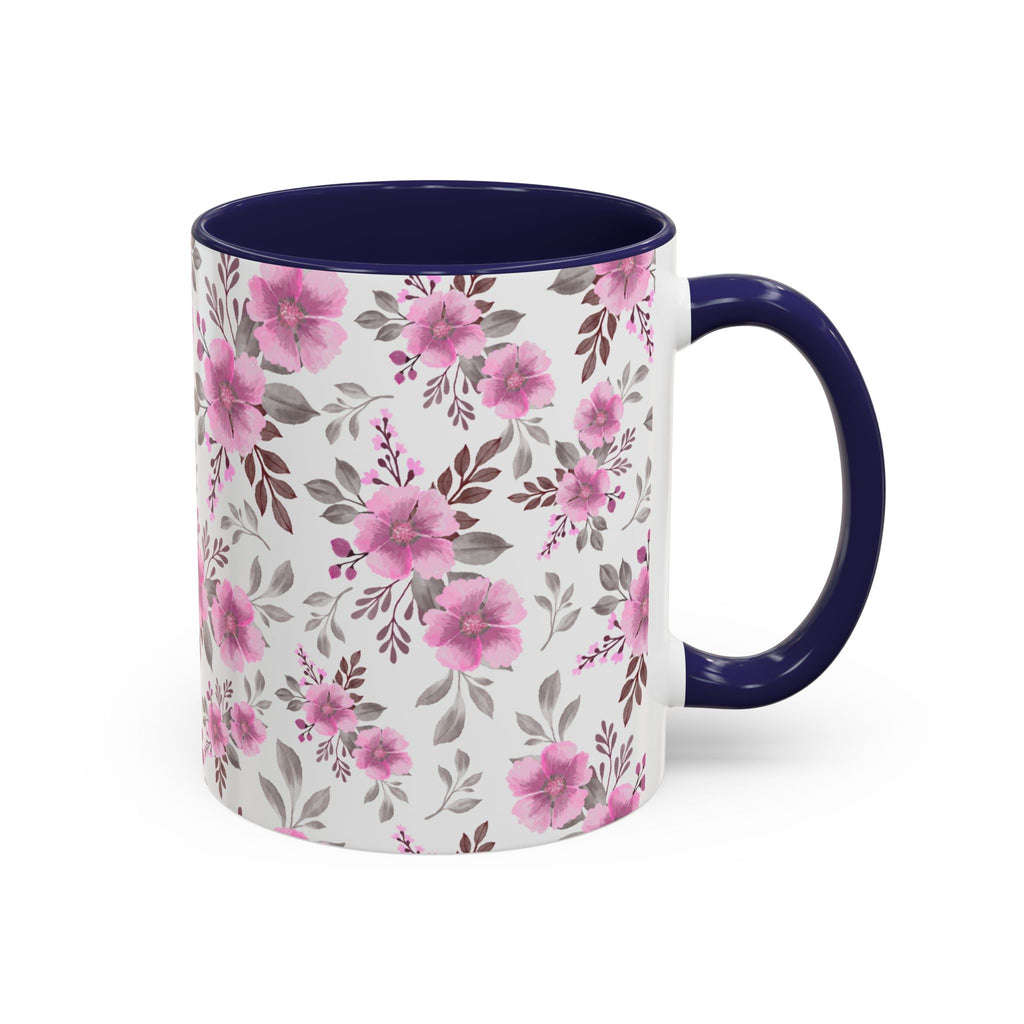 Pink Floral Accent Coffee Mug — Ceramic Rose Pattern 11/15oz