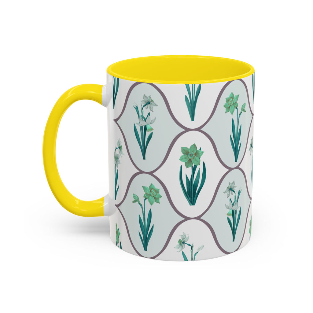 Floral Tile Accent Coffee Mug — Green Botanical Pattern (11/15 oz)