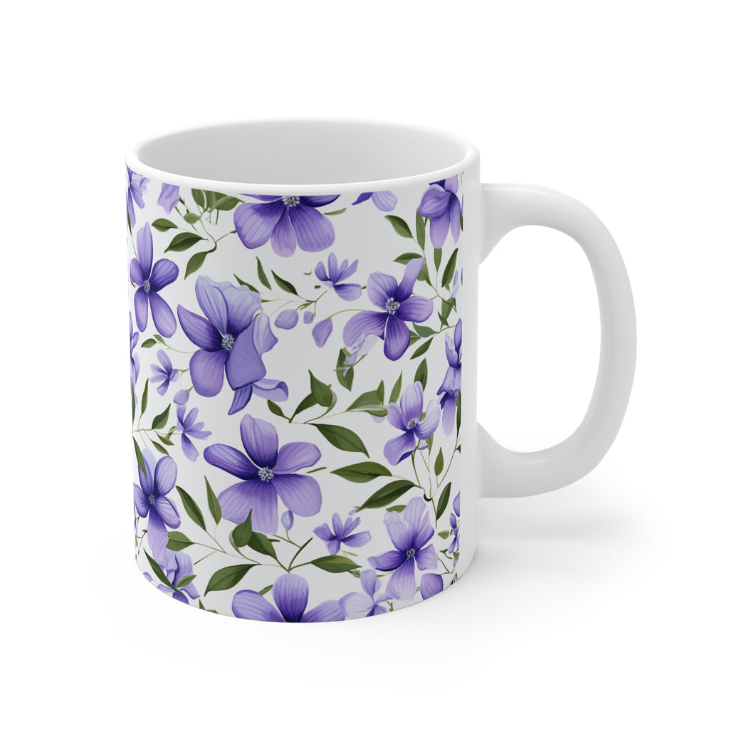 Purple Floral Mug — Violet Blossom Coffee Cup, Botanical Tea Gift
