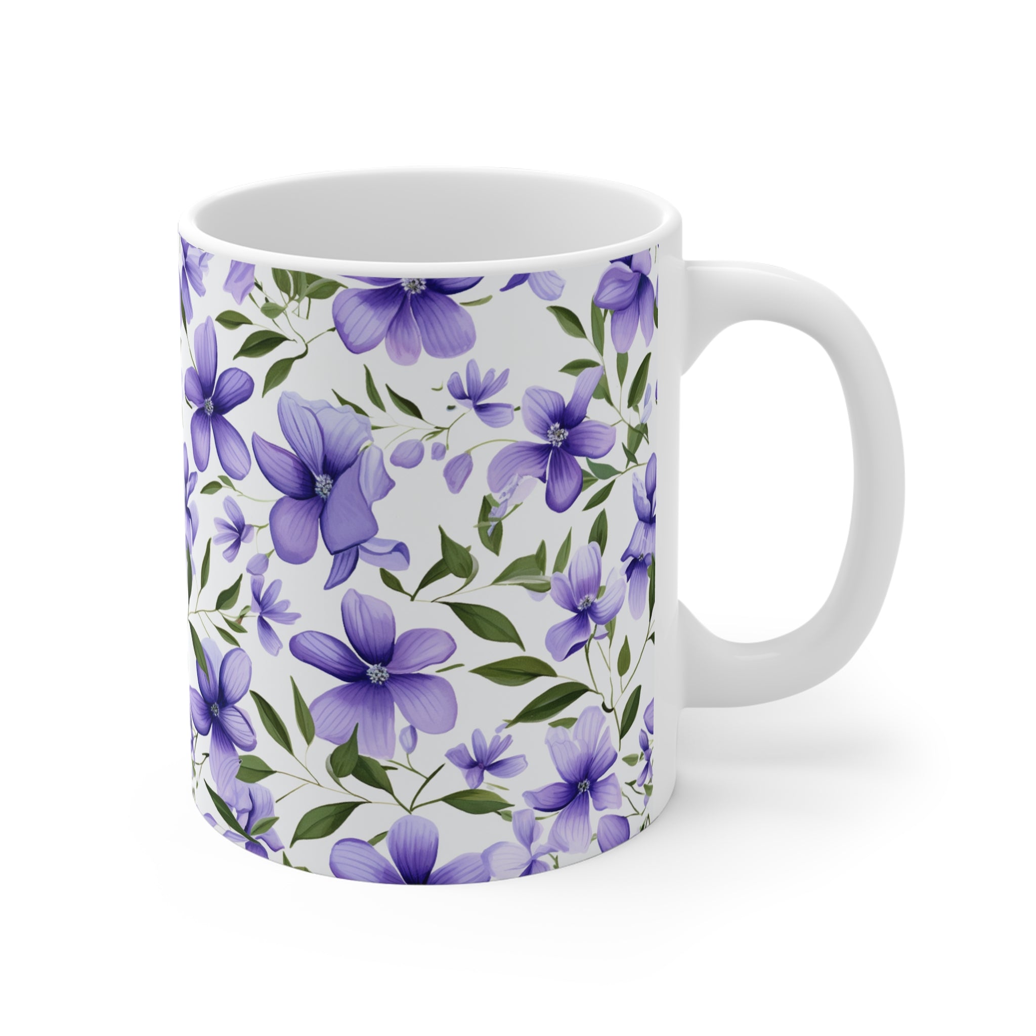 Purple Floral Mug — Violet Blossom Coffee Cup, Botanical Tea Gift