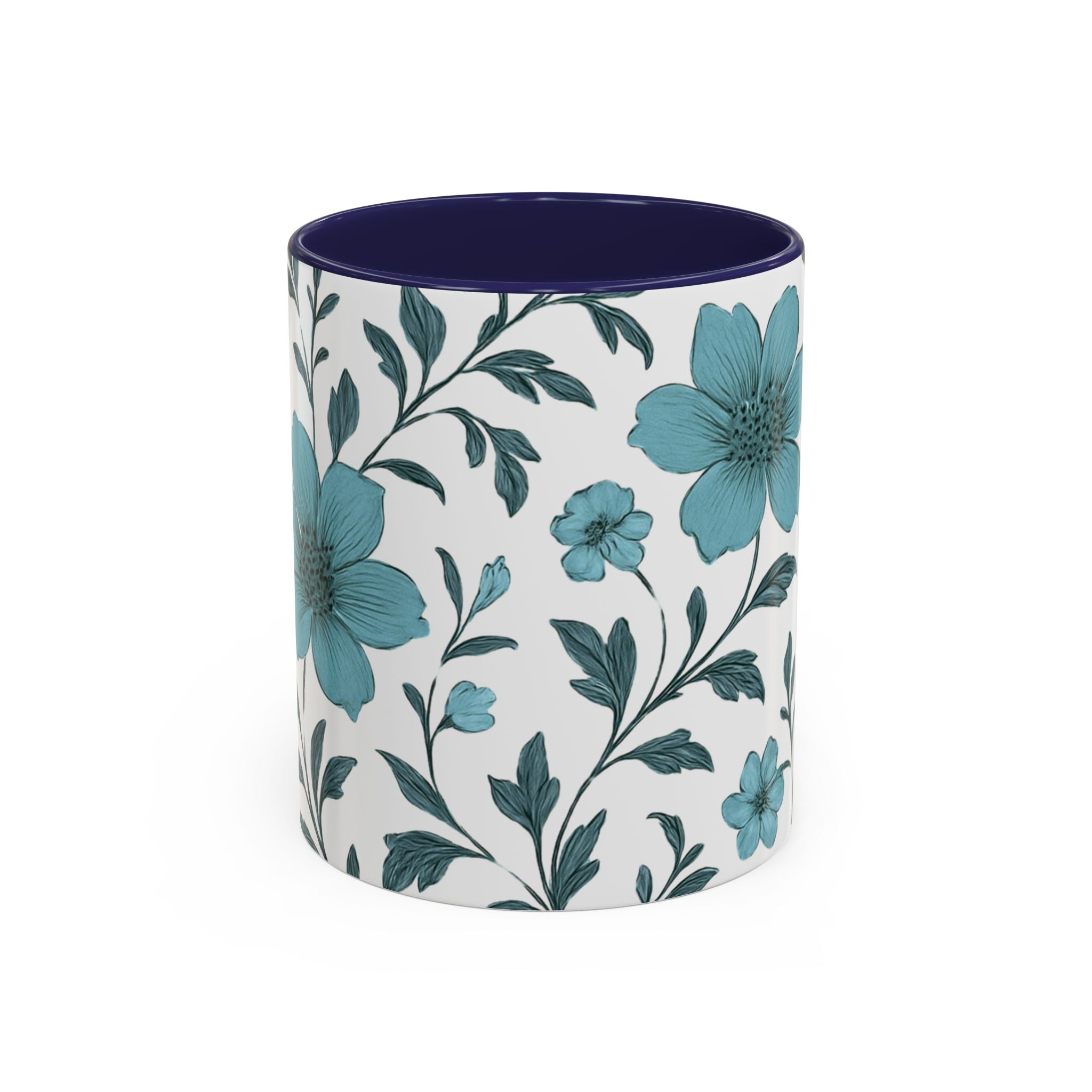Teal Floral Accent Coffee Mug (11/15oz) – Ceramic Tea & Coffee Cup