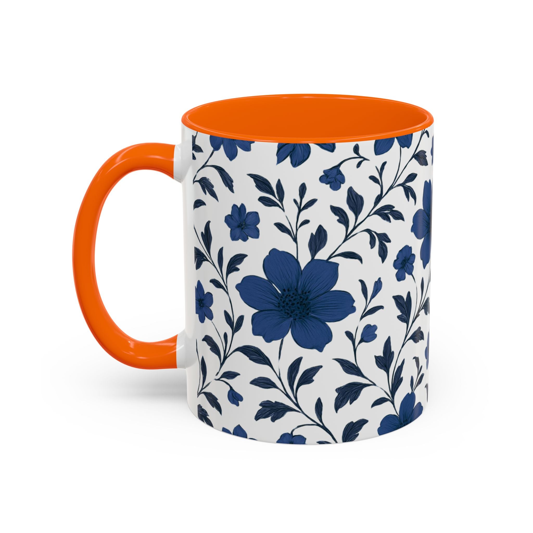 Blue Floral Accent Coffee Mug — Navy Blossom Pattern (11/15 oz)