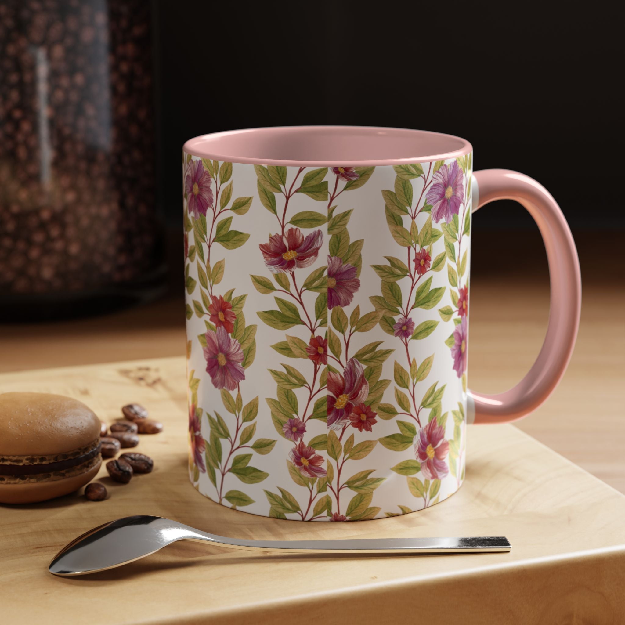 Floral Vine Accent Coffee Mug — Purple Watercolor Blossoms (11/15oz)