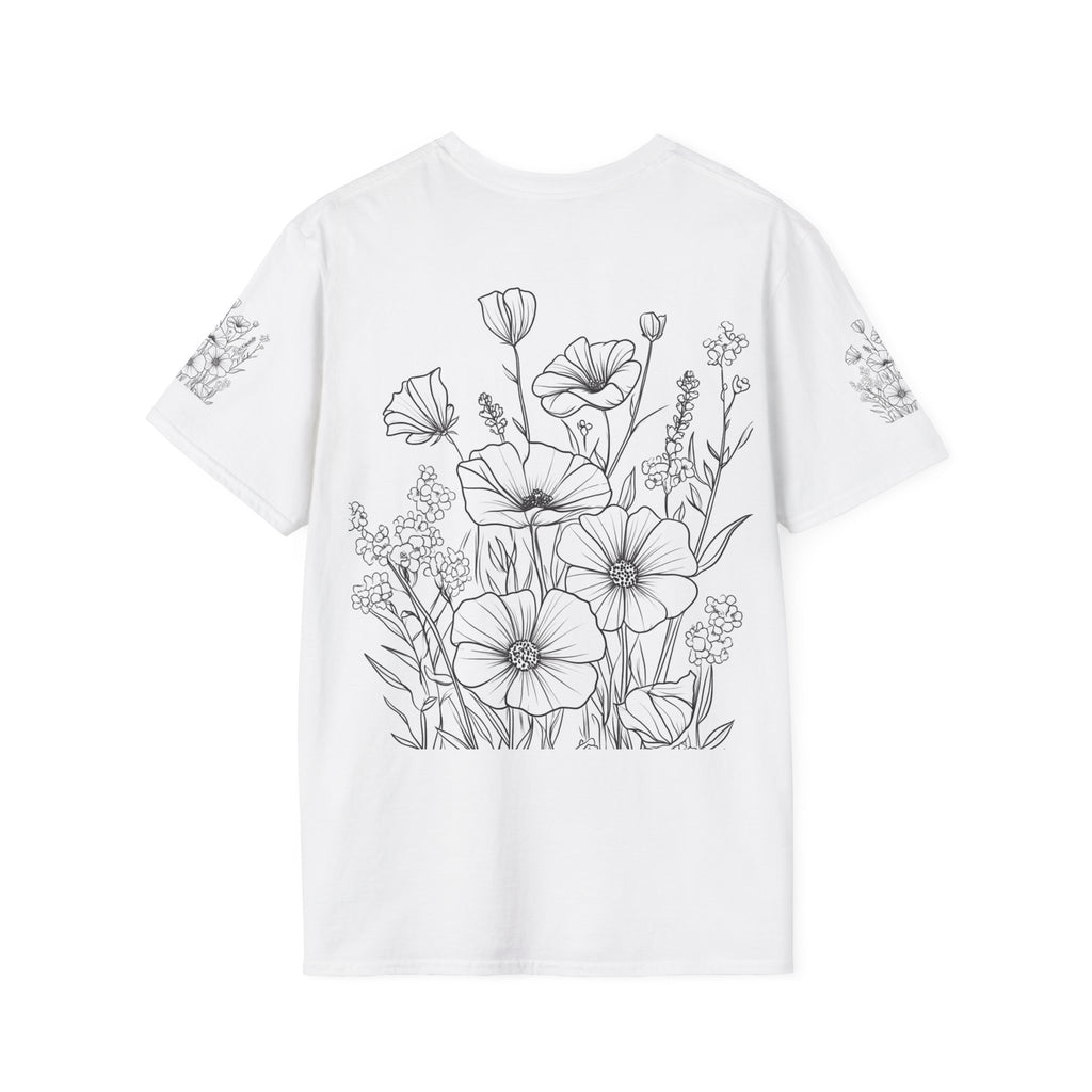 Floral Line Art T-Shirt — Botanical Poppy Sketch Tee