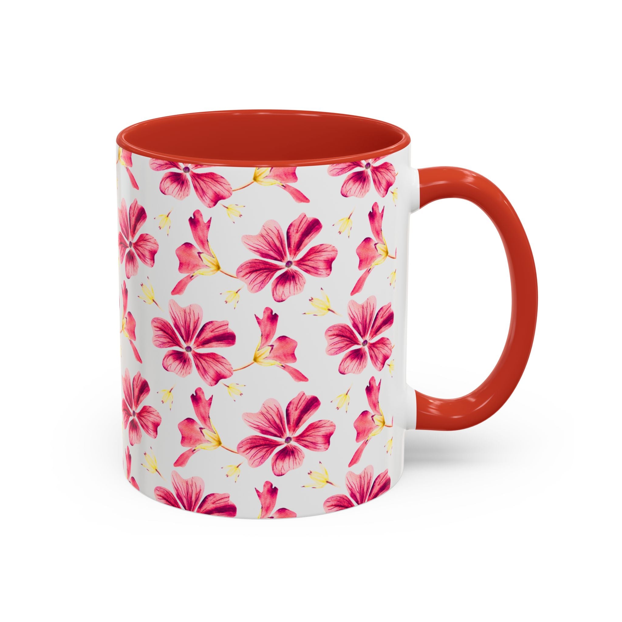 Pink Floral Accent Coffee Mug – Watercolor Hibiscus Pattern (11/15 oz)