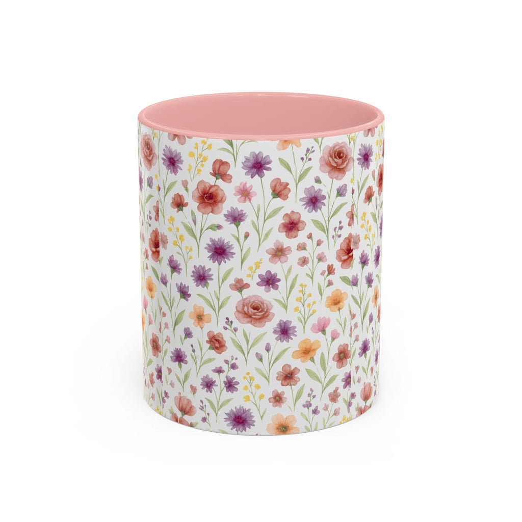 Floral Watercolor Accent Coffee Mug – Pink & Purple Wildflower Pattern (11/15oz)