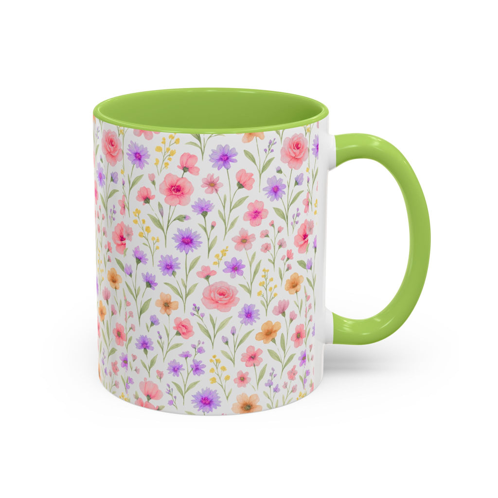 Floral Watercolor Accent Coffee Mug — Pastel Wildflower Pattern (11/15 oz)