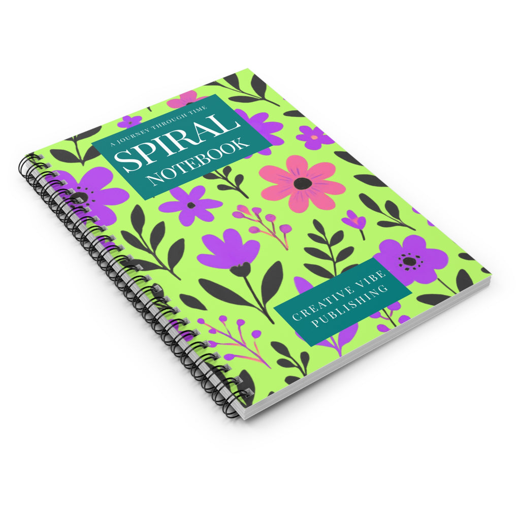 Floral Spiral Notebook — "Spiral Notebook" Ruled Journal, Bright Green & Purple Floral Cover