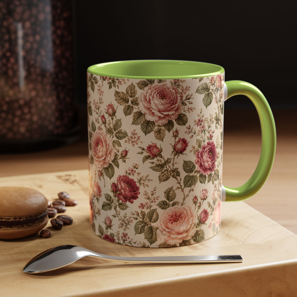 Vintage Rose Accent Coffee Mug – Floral 11/15oz Ceramic Cup