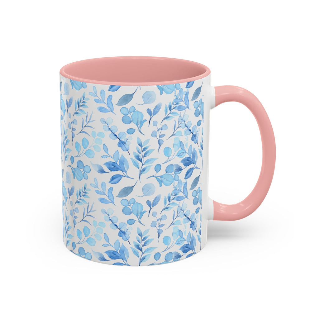 Blue Watercolor Floral Coffee Mug — Accent Handle & Interior