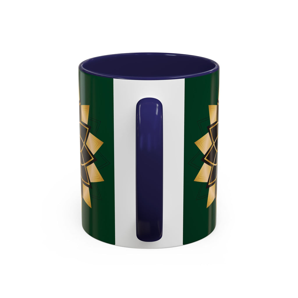 Gold Mandala Accent Coffee Mug — Elegant Green & Black Ceramic 11/15oz