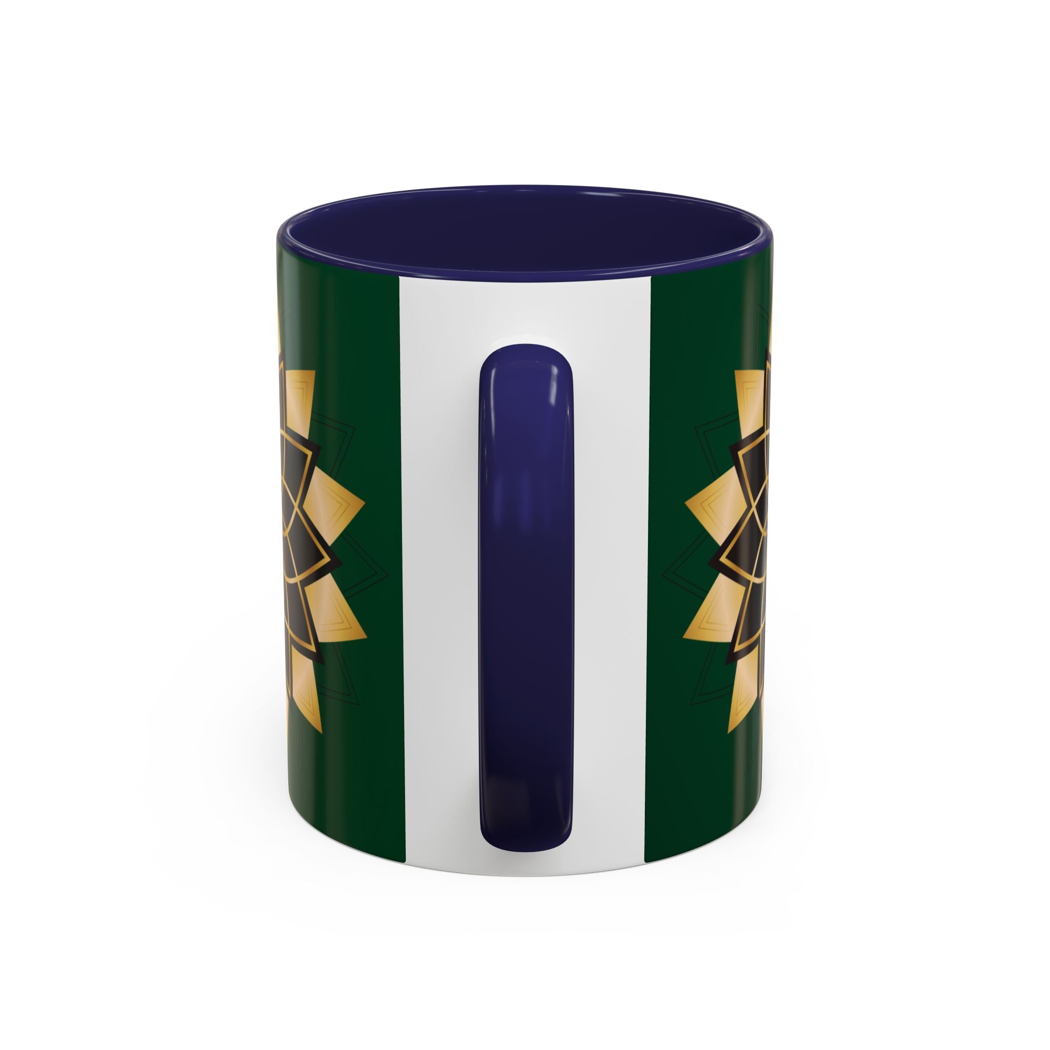 Gold Mandala Accent Coffee Mug — Elegant Green & Black Ceramic 11/15oz