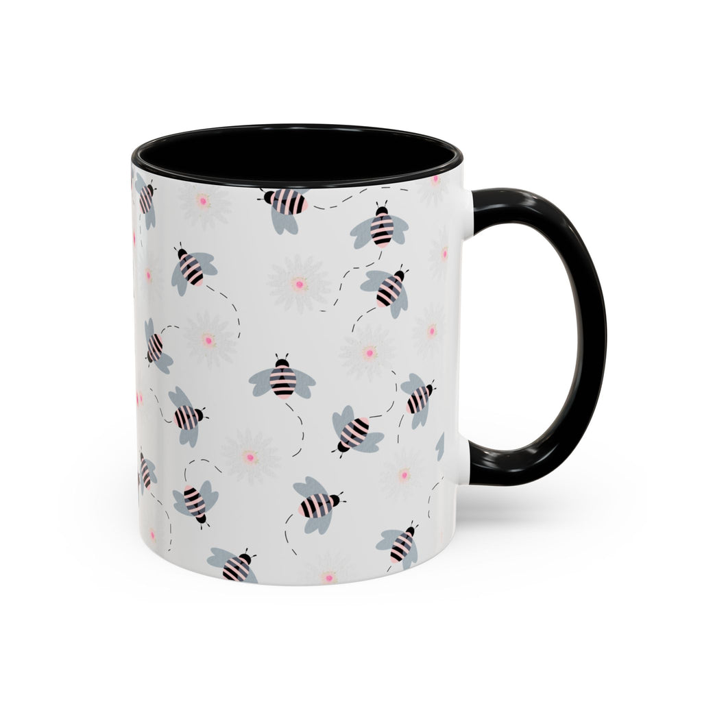 Bee Pattern Accent Coffee Mug — Cute Floral Honeybee Design, 11/15 oz