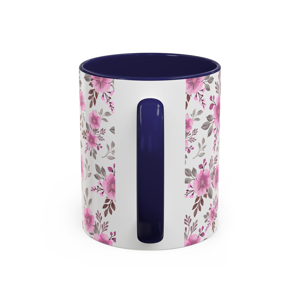 Pink Floral Accent Coffee Mug — Ceramic Rose Pattern 11/15oz