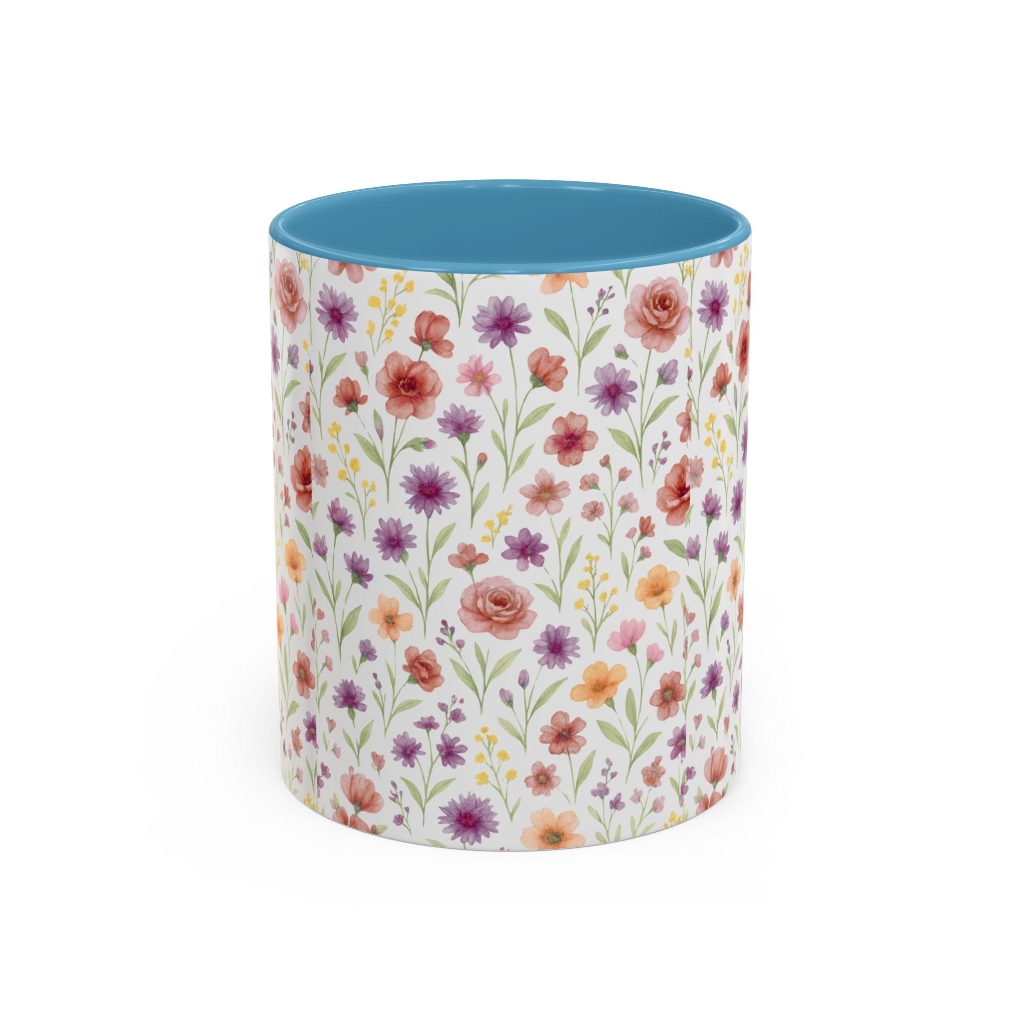 Floral Watercolor Accent Coffee Mug – Pink & Purple Wildflower Pattern (11/15oz)