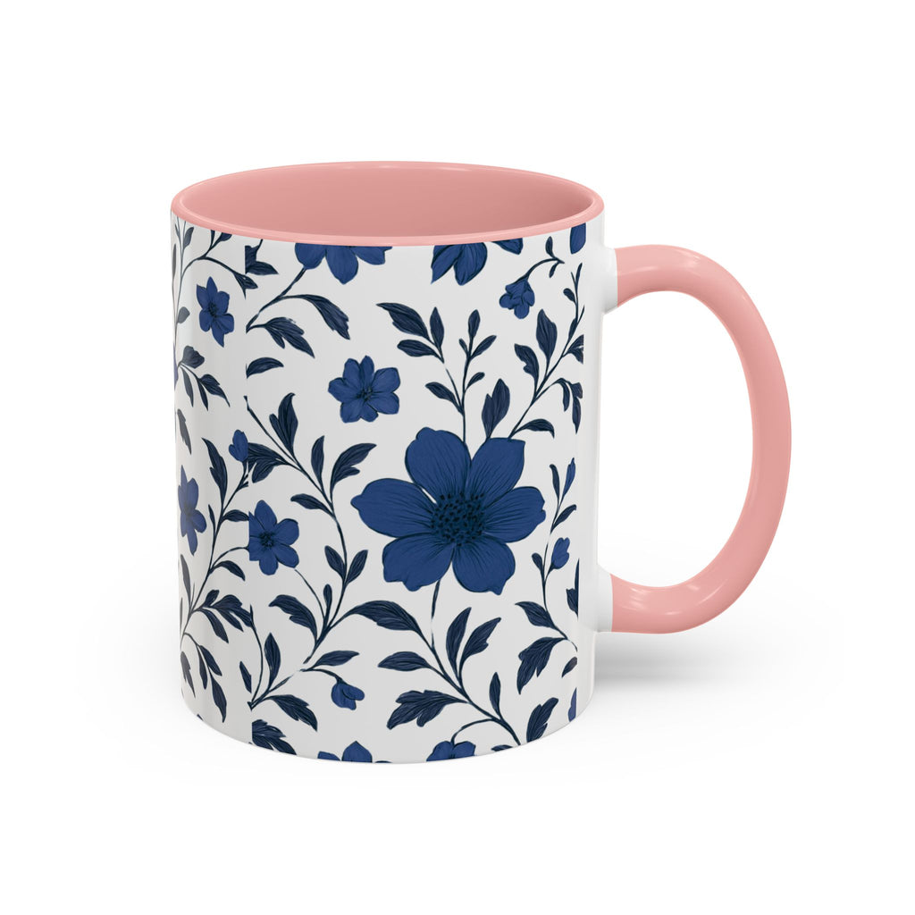 Blue Floral Accent Coffee Mug — Navy Blossom Pattern (11/15 oz)