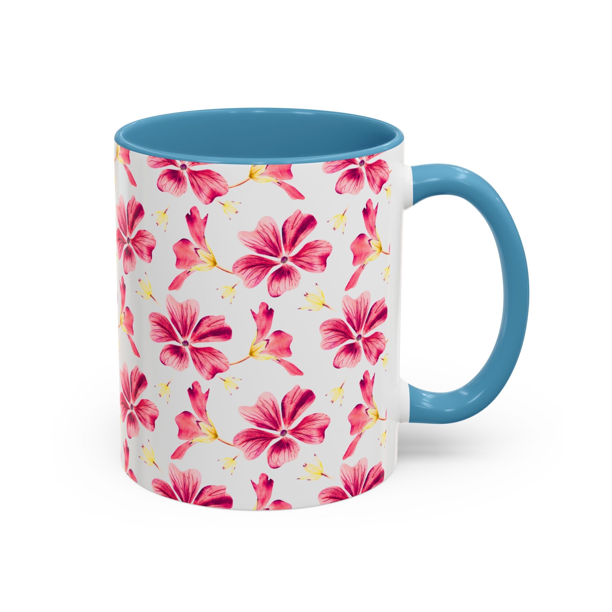 Pink Floral Accent Coffee Mug – Watercolor Hibiscus Pattern (11/15 oz)