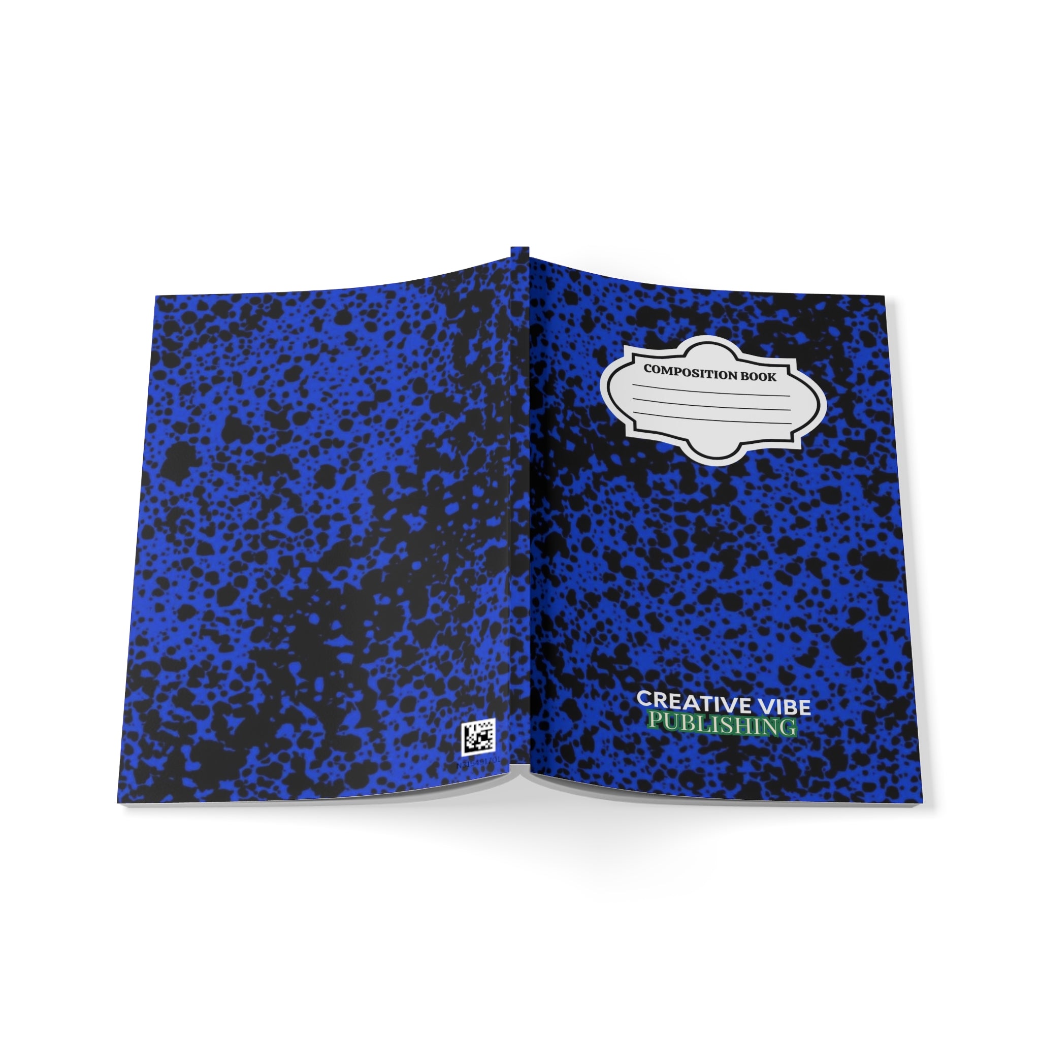 Composition Book-Style A5 Notebook — Blue Speckled Cover, 'Creative Vibe Publishing'