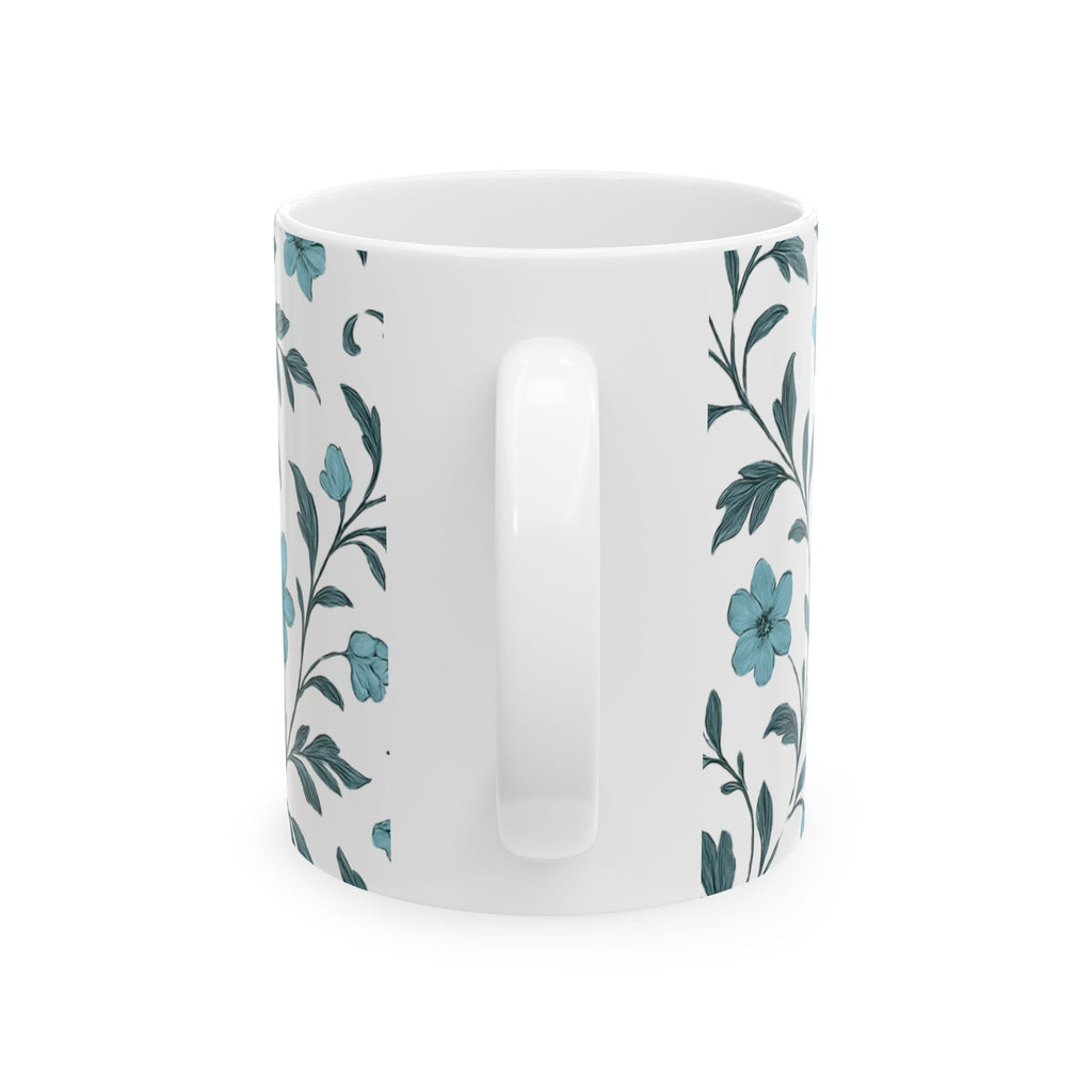 Floral Blue Ceramic Mug — Teal Botanical Coffee Cup (11oz & 15oz)