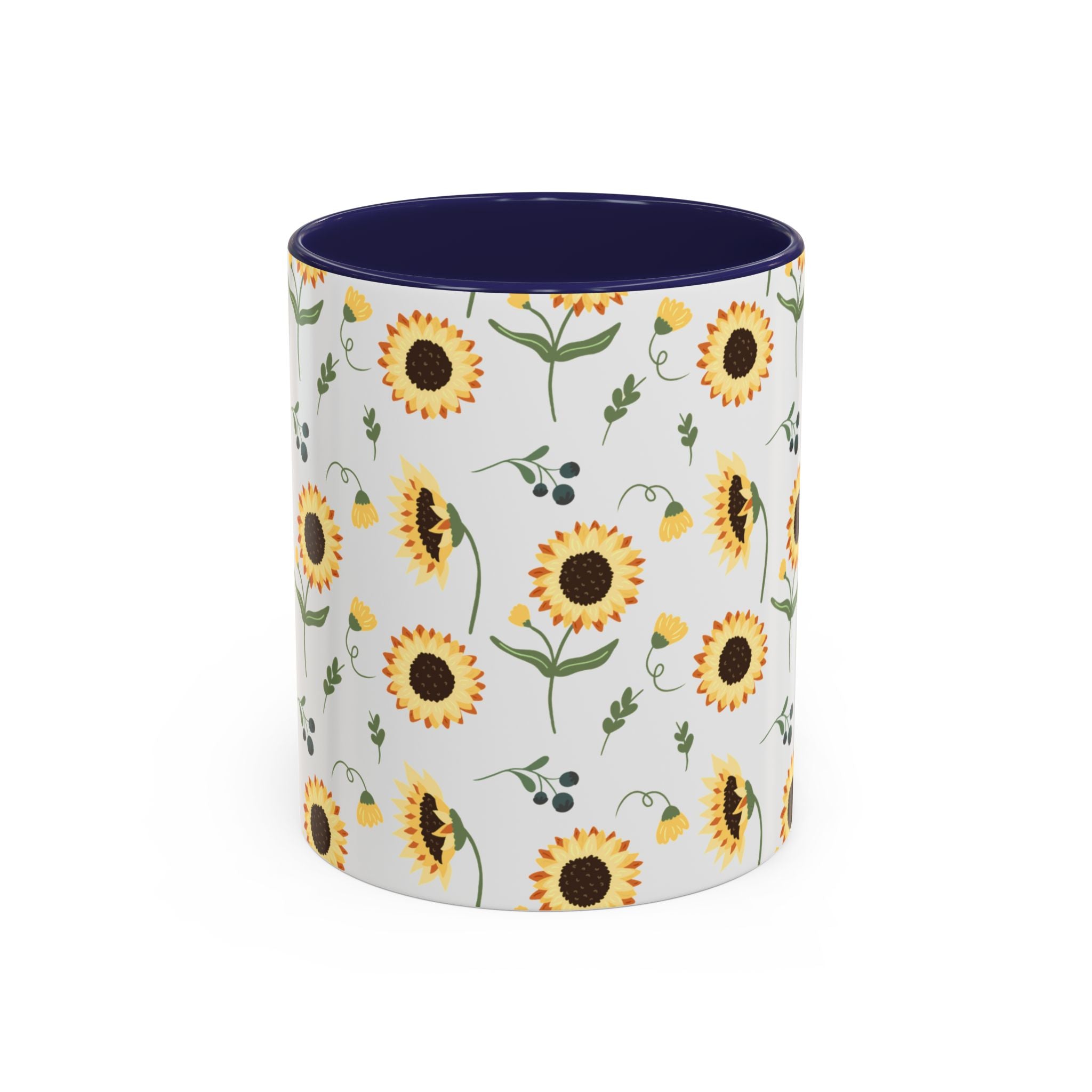 Sunflower Pattern Accent Coffee Mug — 11/15oz Ceramic Mug