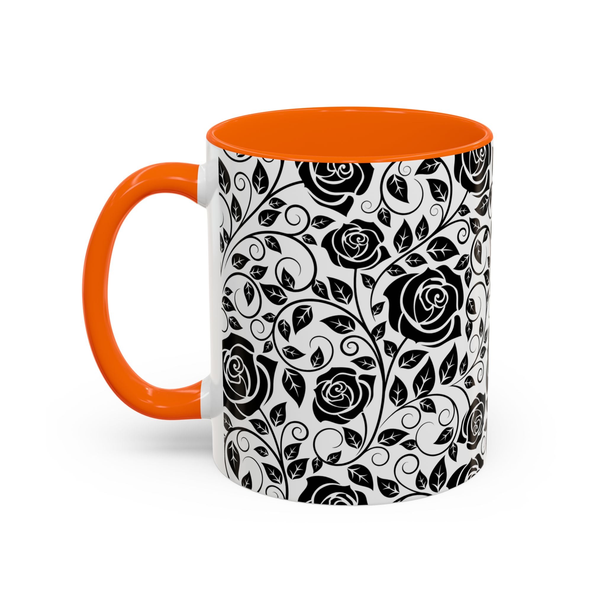 Black Rose Pattern Accent Coffee Mug — 11/15oz Ceramic Gift