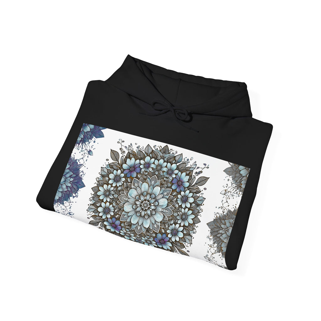 Floral Mandala Hoodie — Blue Botanical Symmetry Pullover
