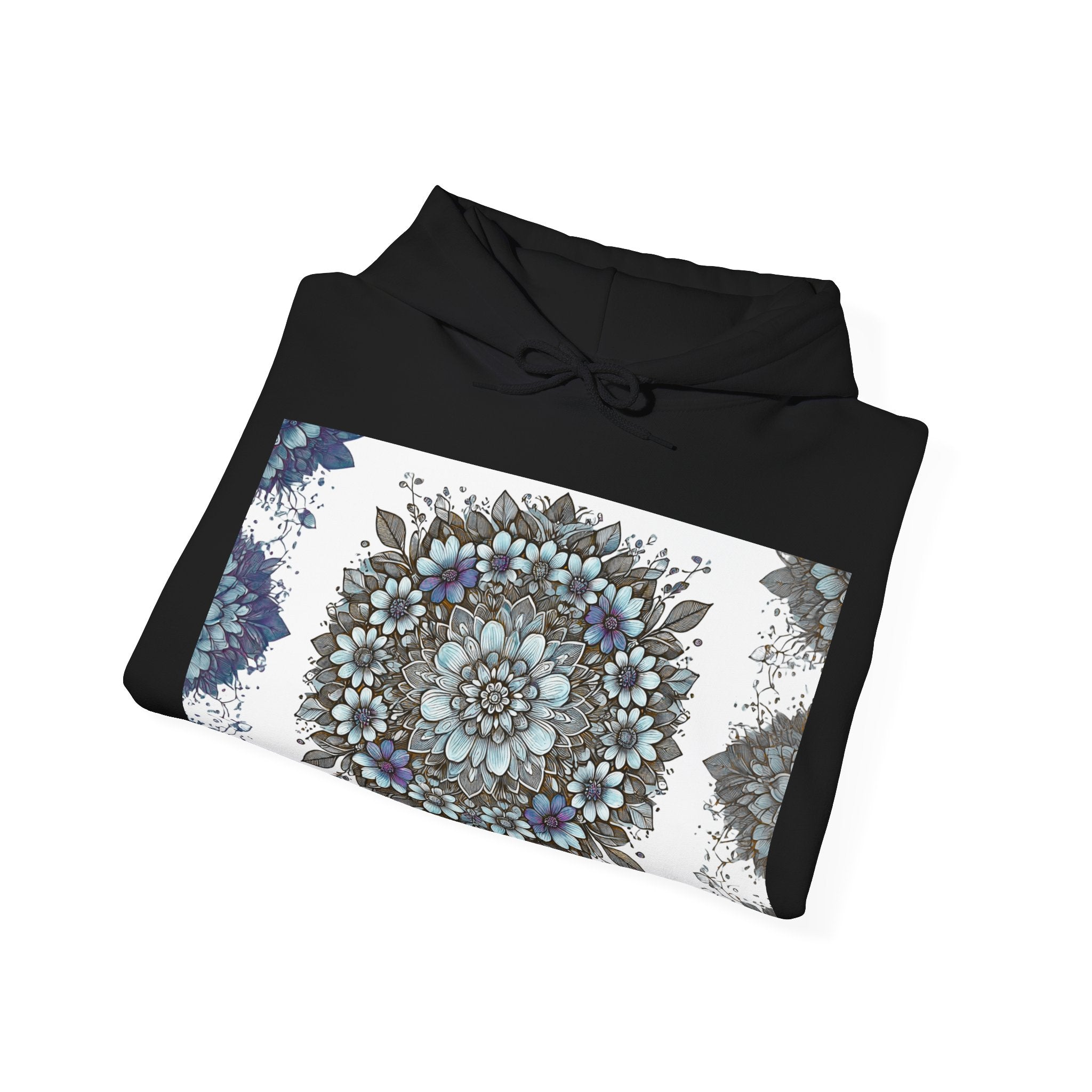 Floral Mandala Hoodie — Blue Botanical Symmetry Pullover