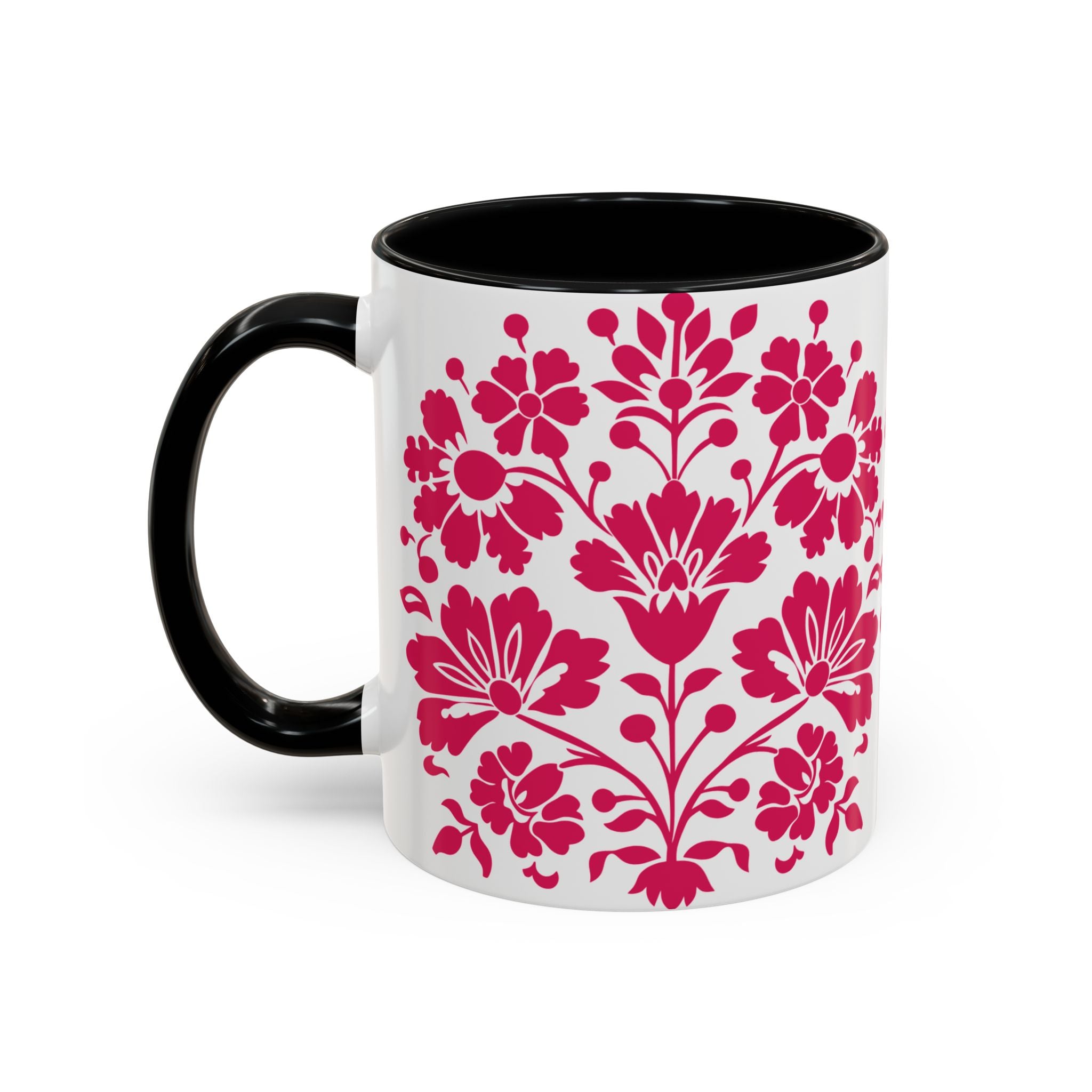 Pink Floral Accent Coffee Mug – 11/15oz Decorative Tea & Coffee Cup