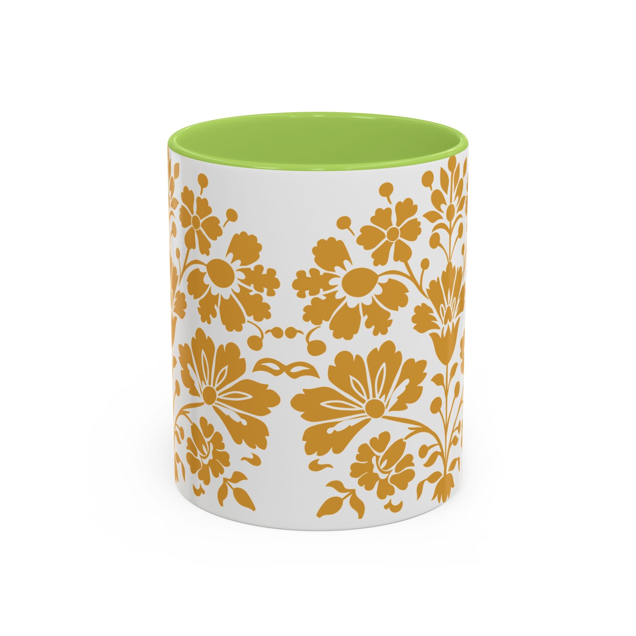 Gold Floral Accent Coffee Mug — Elegant Damask 11/15oz Ceramic