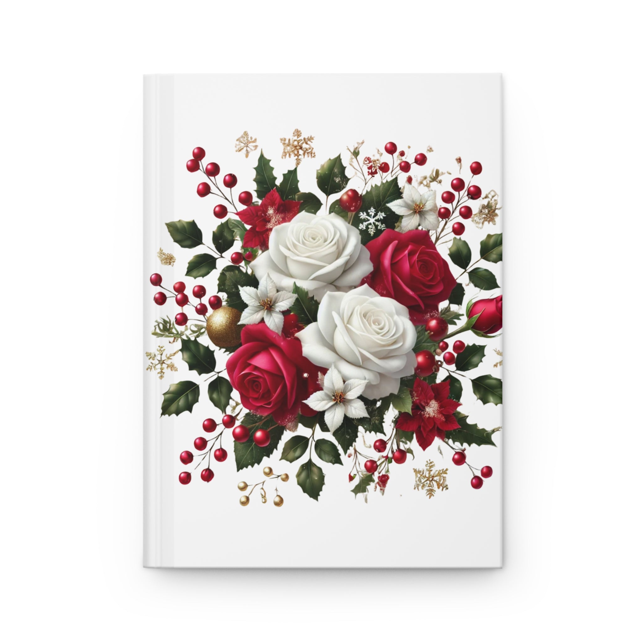 Christmas Rose Bouquet Hardcover Journal — Festive Red & White Floral Notebook