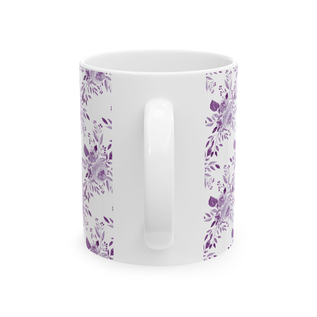 Purple Watercolor Floral Ceramic Mug — Lavender Rose Pattern (11oz & 15oz)