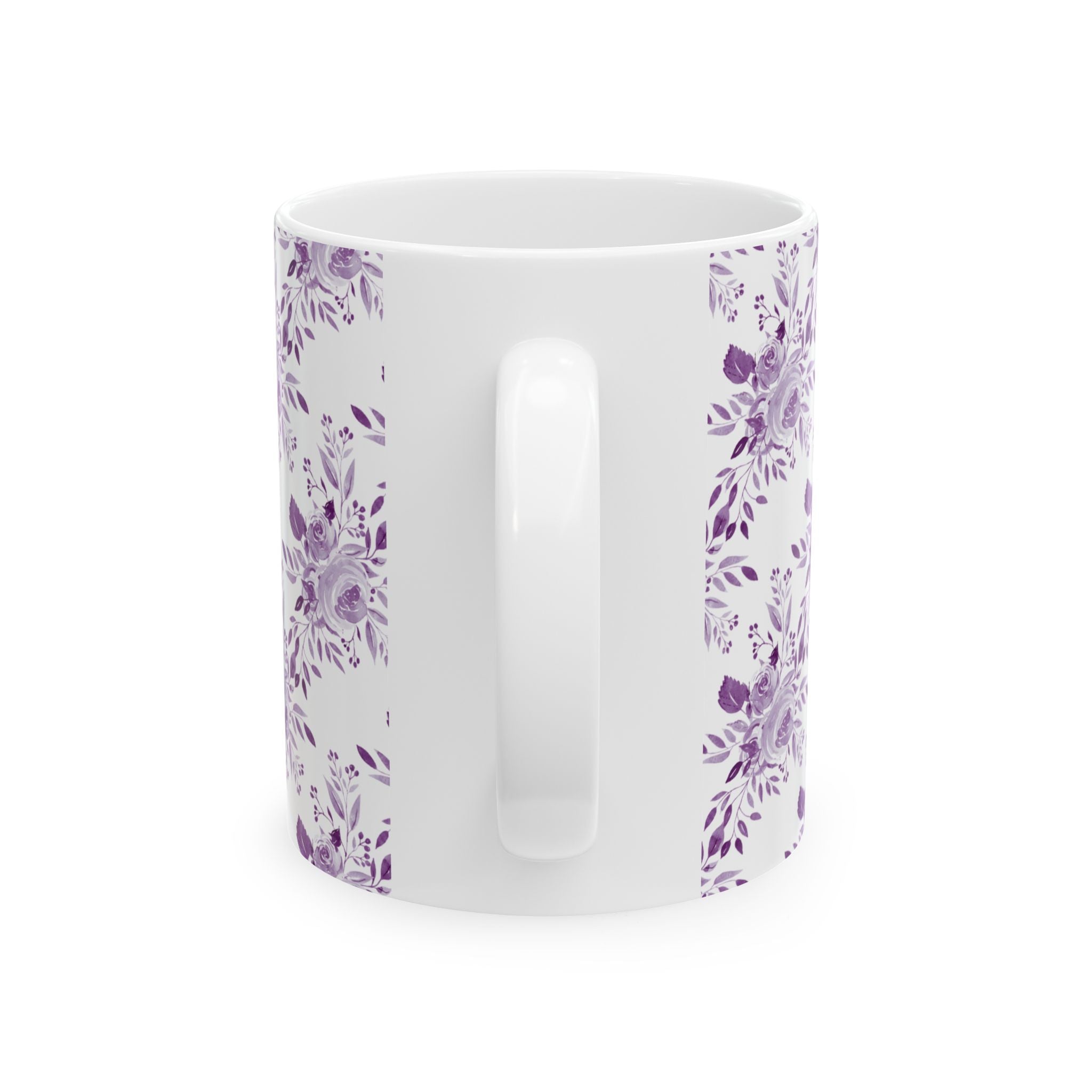 Purple Watercolor Floral Ceramic Mug — Lavender Rose Pattern (11oz & 15oz)
