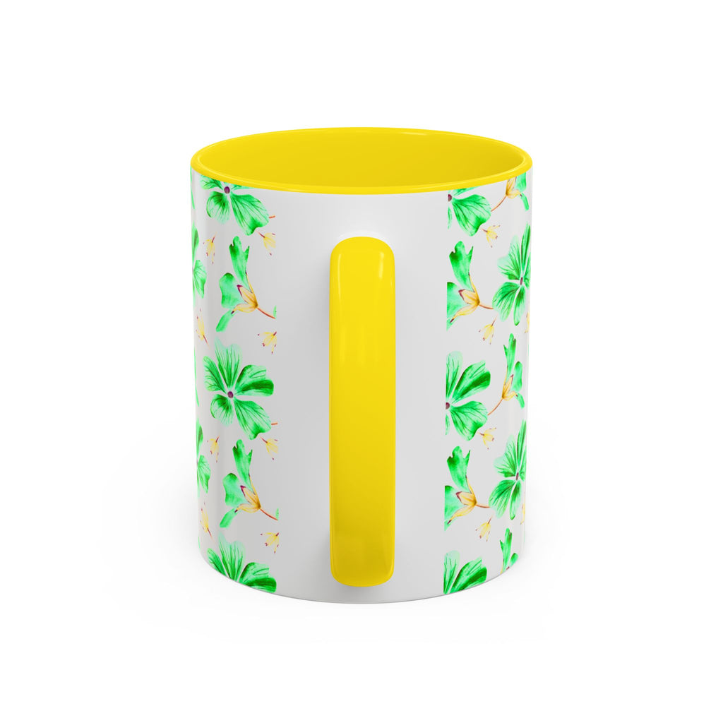 Green Watercolor Hibiscus Accent Coffee Mug – Tropical Floral Ceramic Mug