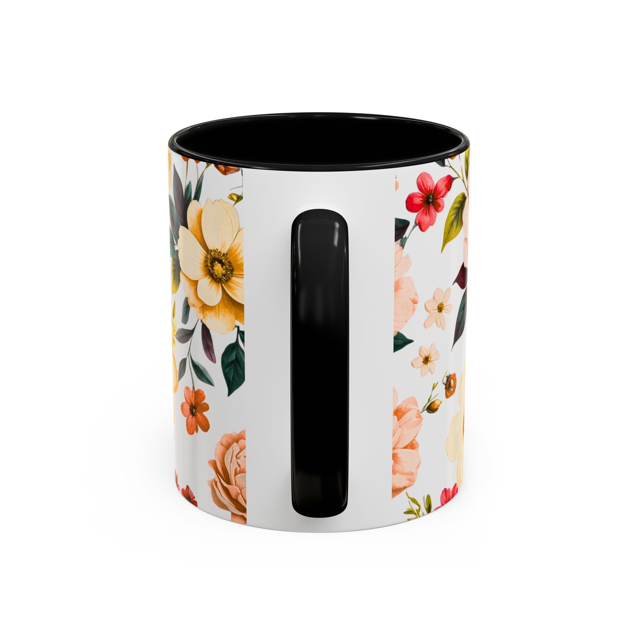 Floral Accent Coffee Mug — Vintage Watercolor Orange & Peach Flower Design