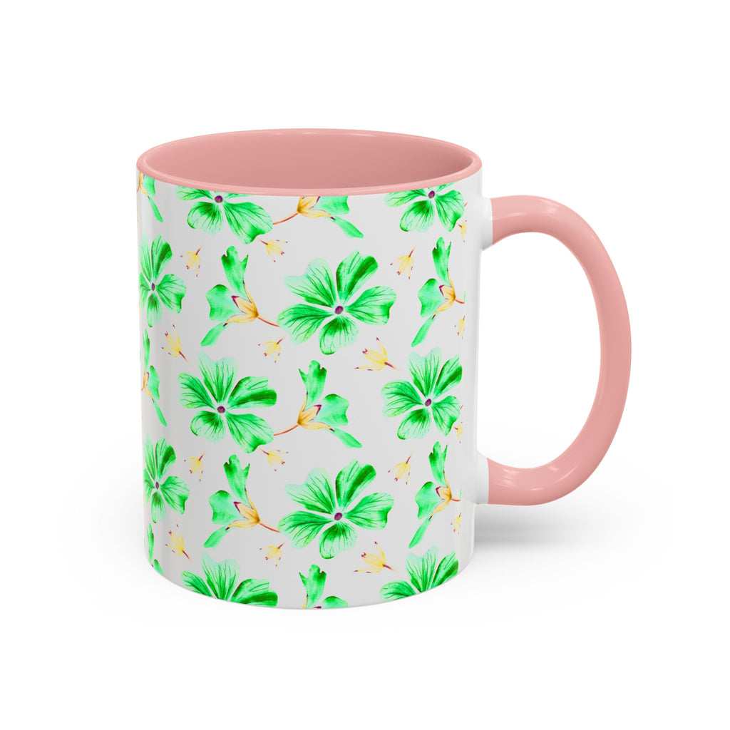 Green Watercolor Hibiscus Accent Coffee Mug – Tropical Floral Ceramic Mug