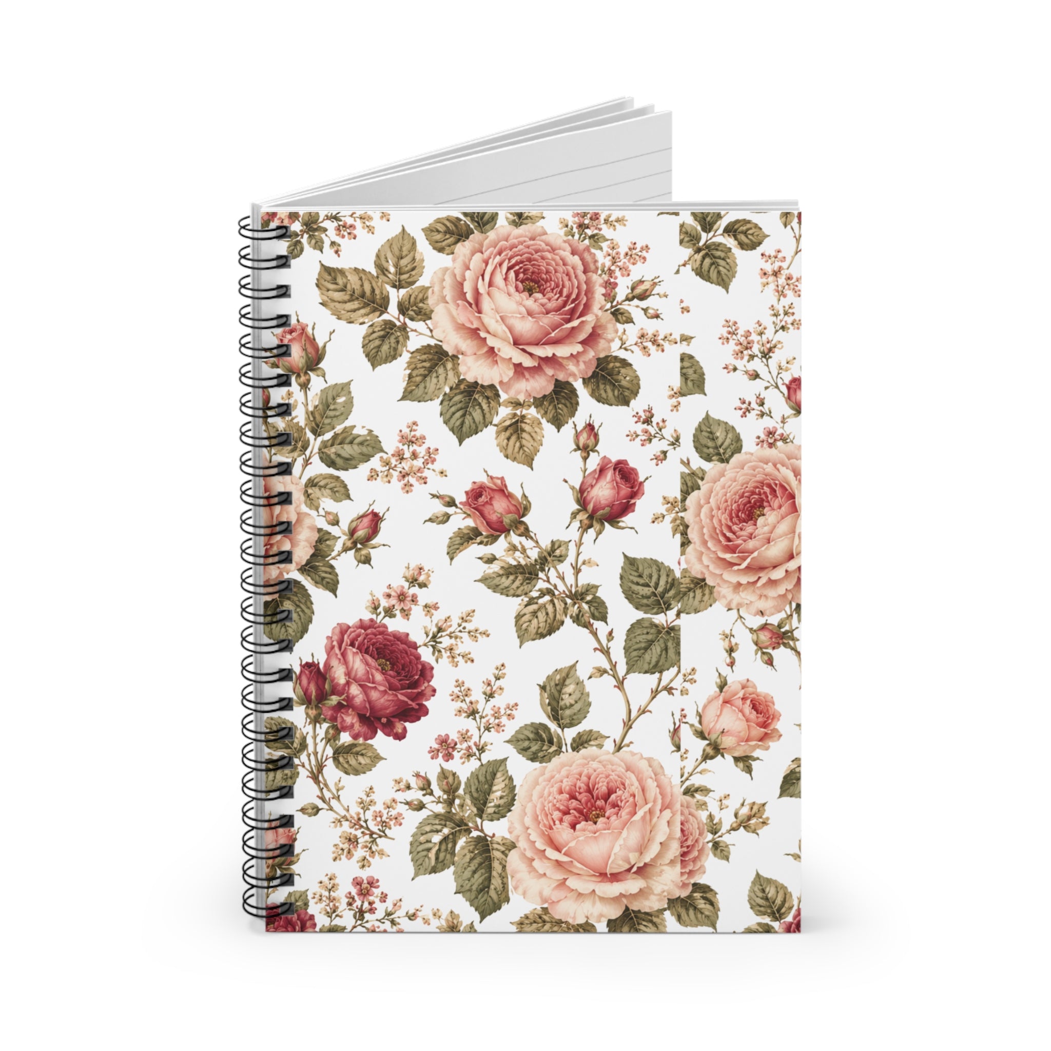 Floral Rose Spiral Notebook — Vintage Botanical Ruled Journal